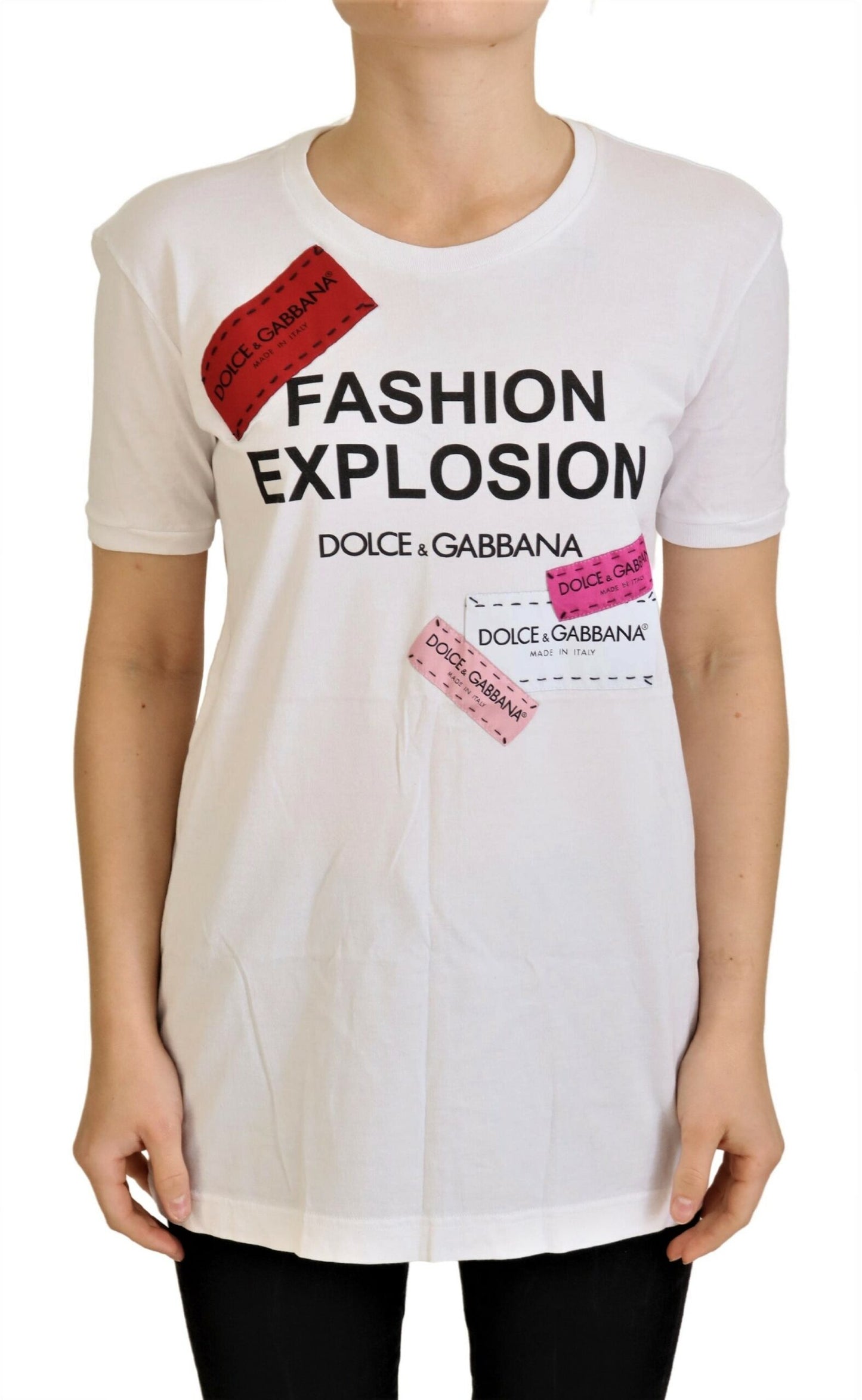 Dolce & Gabbana White Cotton Top Fashion Explosion T-shirt