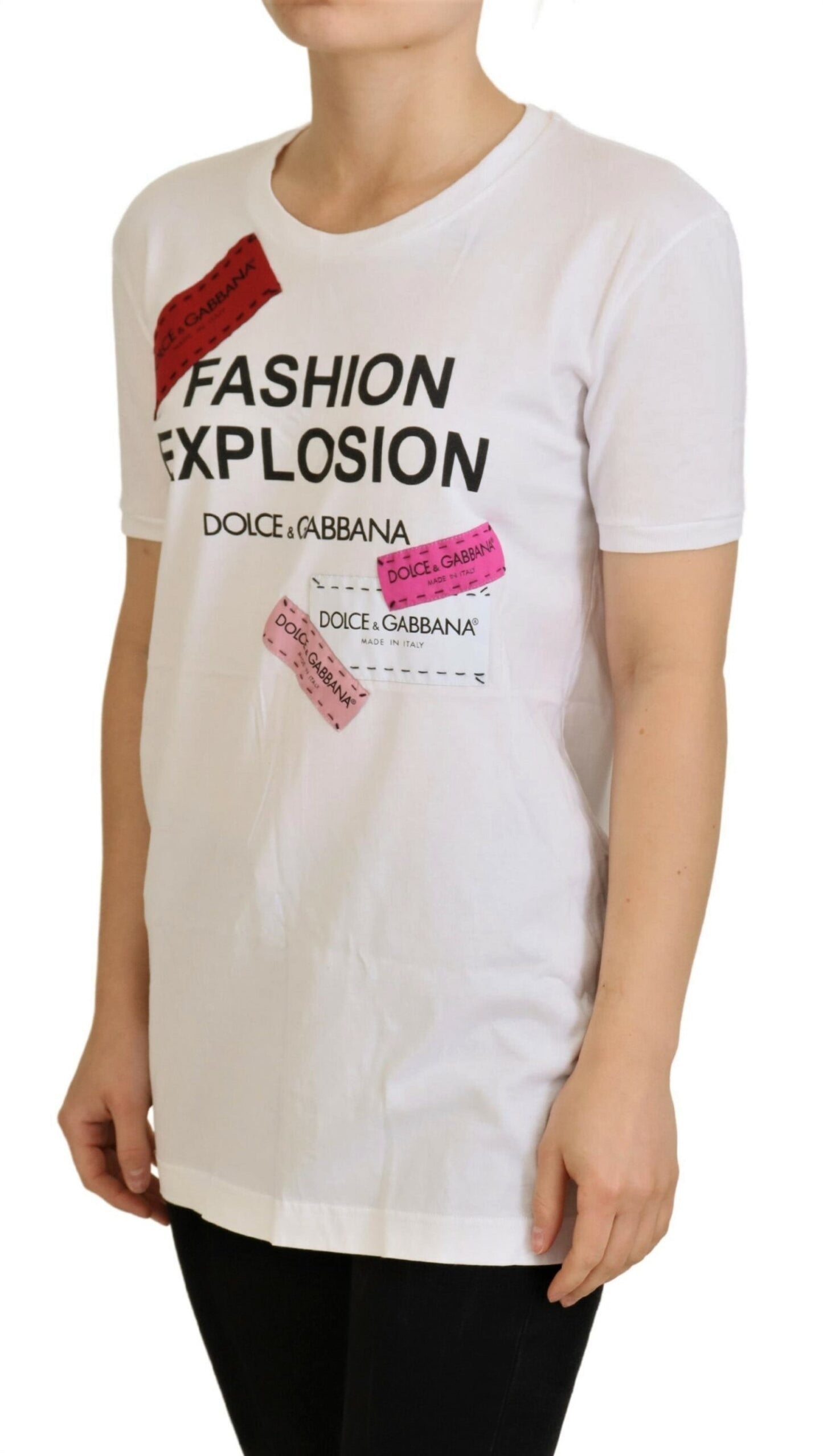 Dolce & Gabbana White Cotton Top Fashion Explosion T-shirt