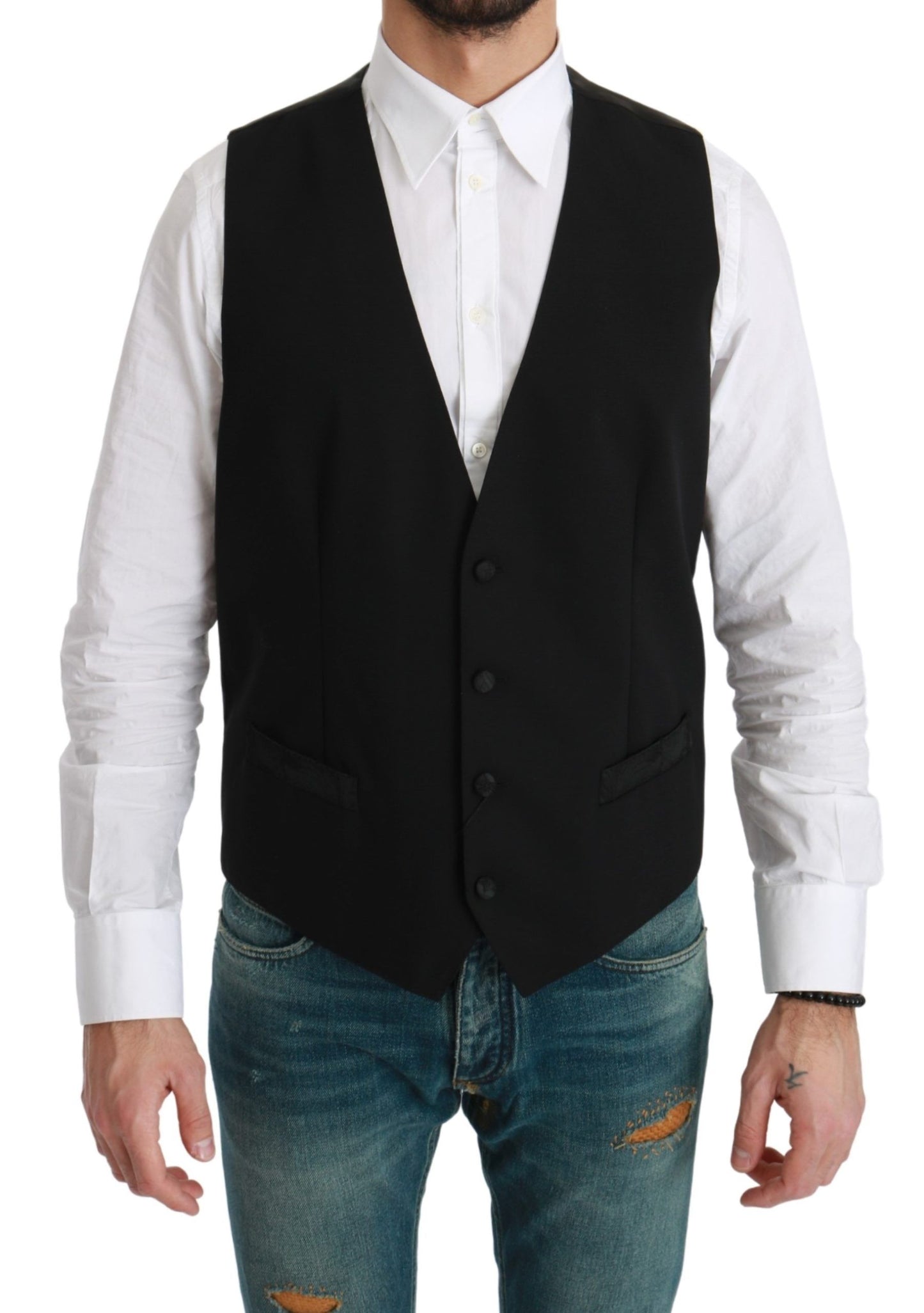 Dolce & Gabbana Elegant Black Wool-Blend Formal Vest