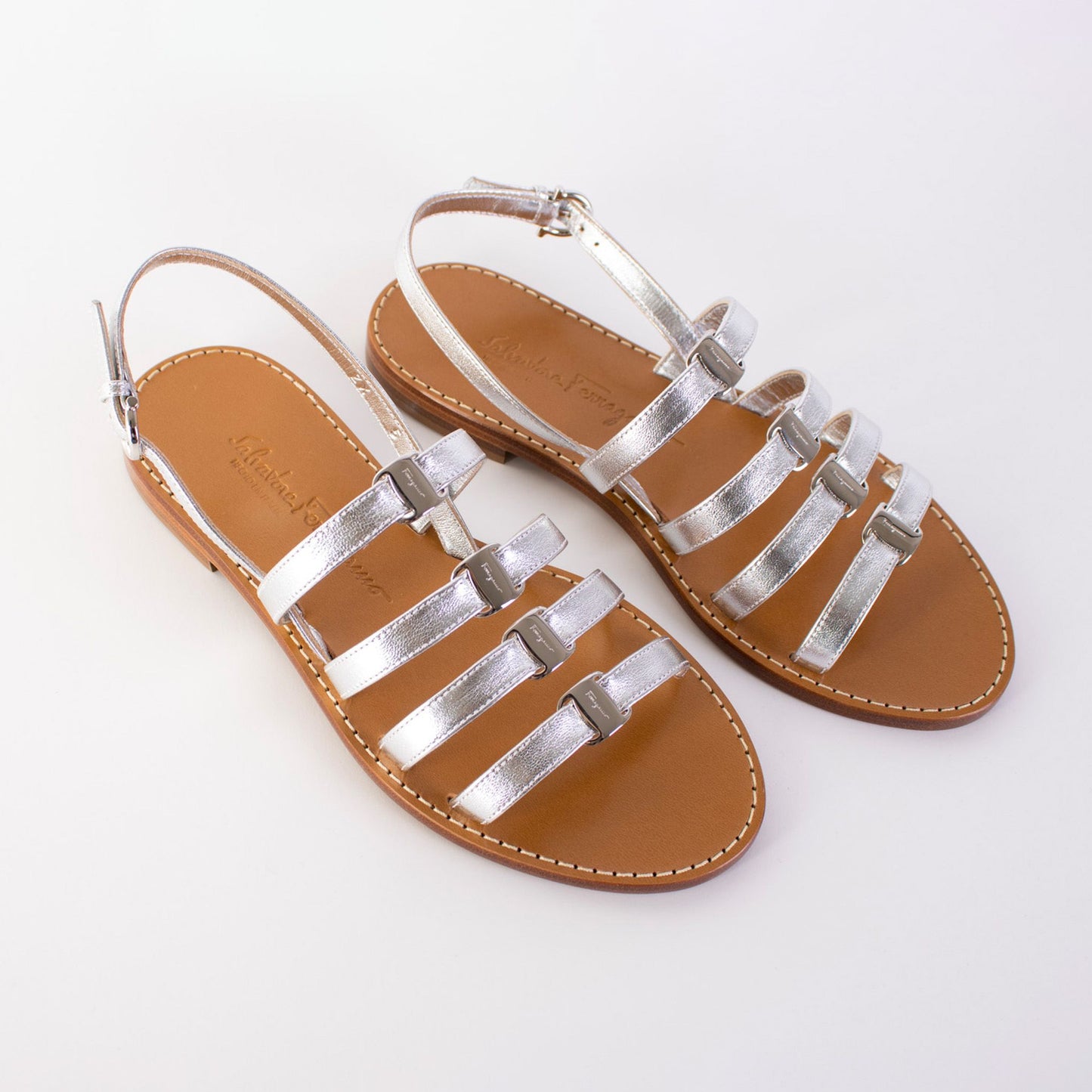 Salvatore Ferragamo Elegant Silver Leather Sandals