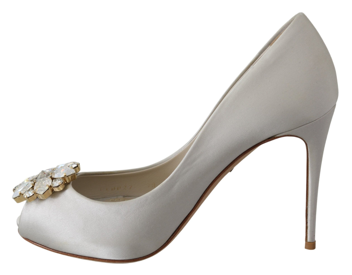 Dolce & Gabbana Elegant White Silk Crystal Peep Toe Heels