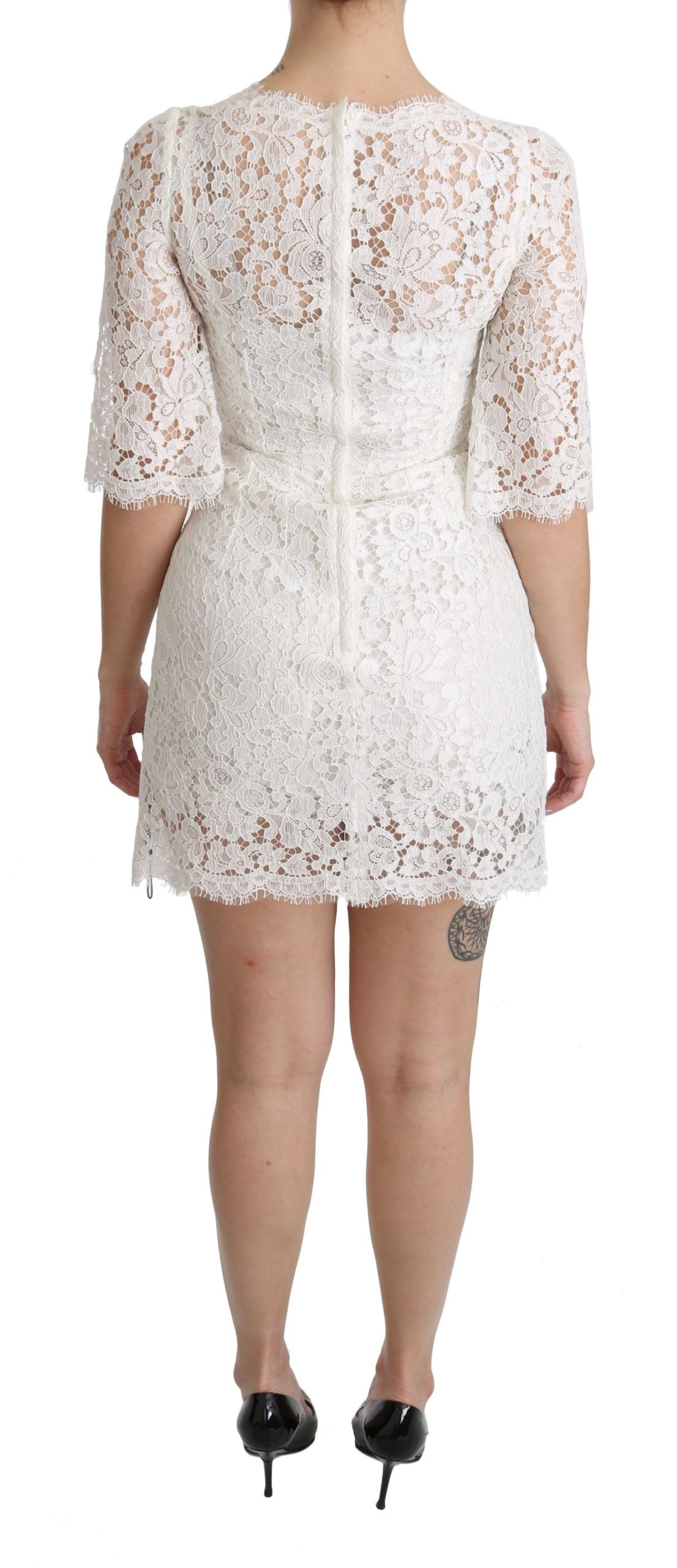 Dolce & Gabbana Elegant Floral Lace V-Neck Mini Dress