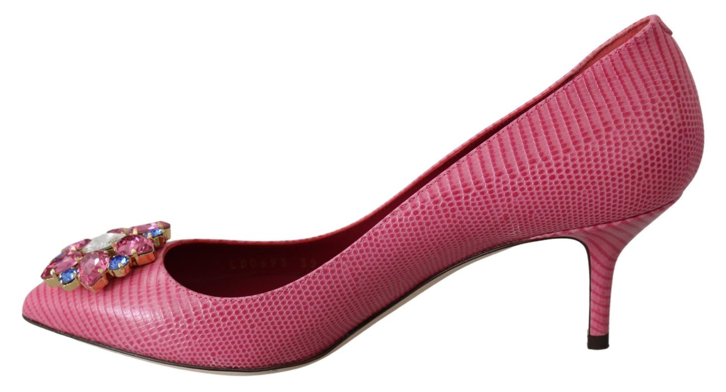 Dolce & Gabbana Elegant Pink Iguana Leather Pumps