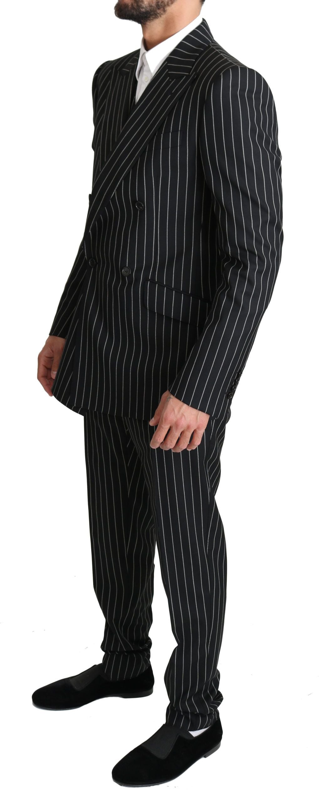 Dolce & Gabbana Elegant Black Striped Three-Piece Suit