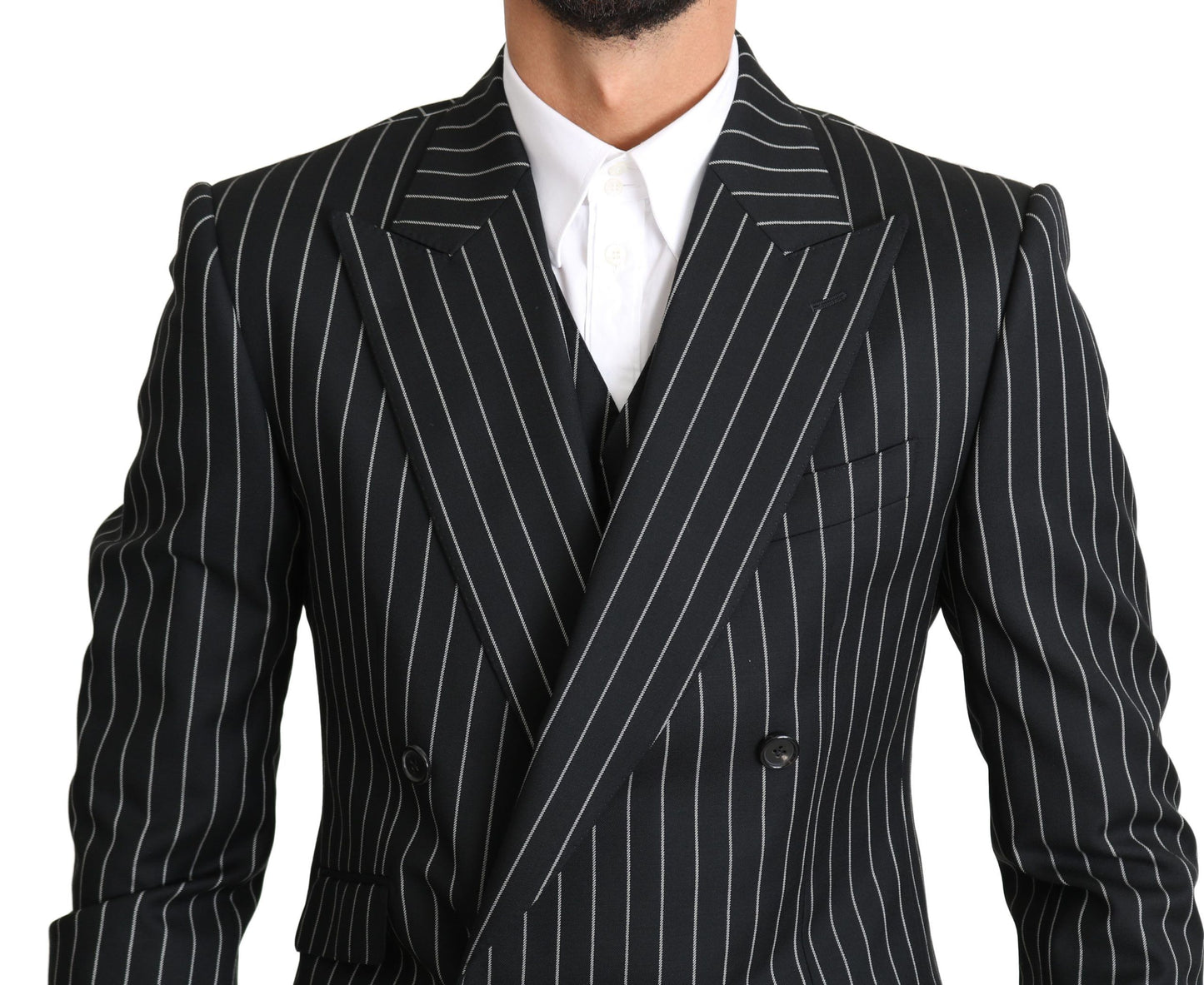 Dolce & Gabbana Elegant Black Striped Three-Piece Suit