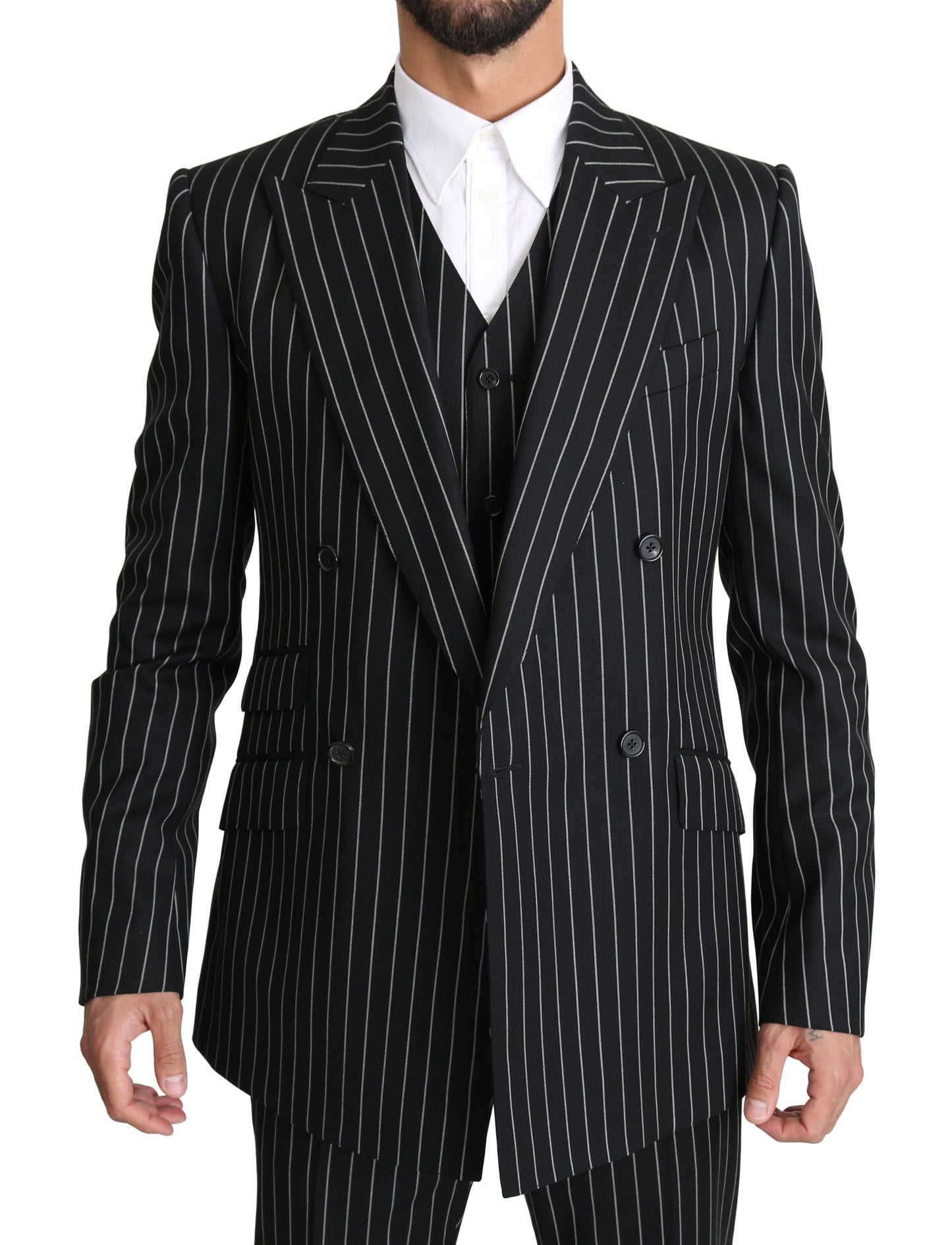 Dolce & Gabbana Elegant Black Striped Three-Piece Suit