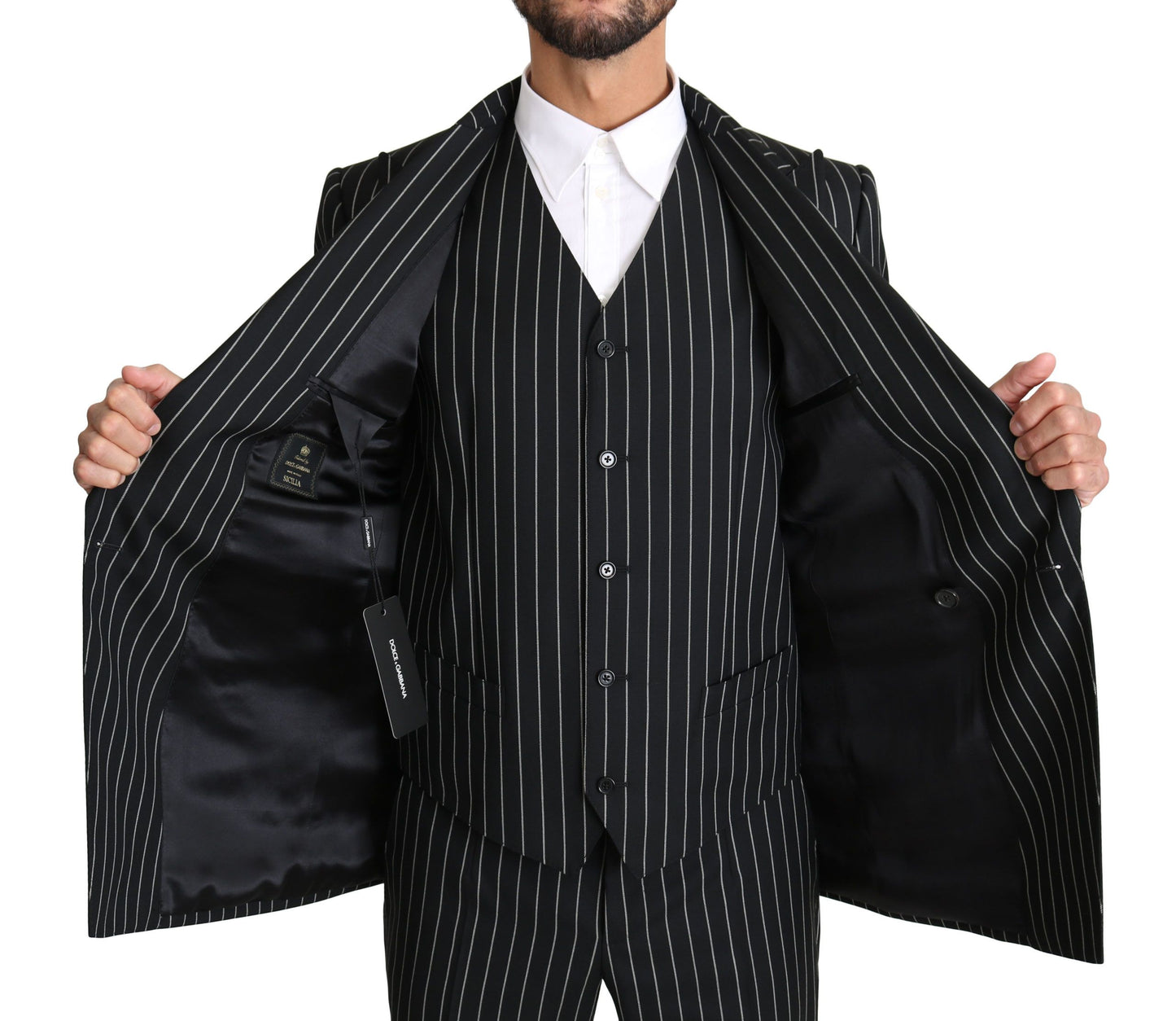 Dolce & Gabbana Elegant Black Striped Three-Piece Suit