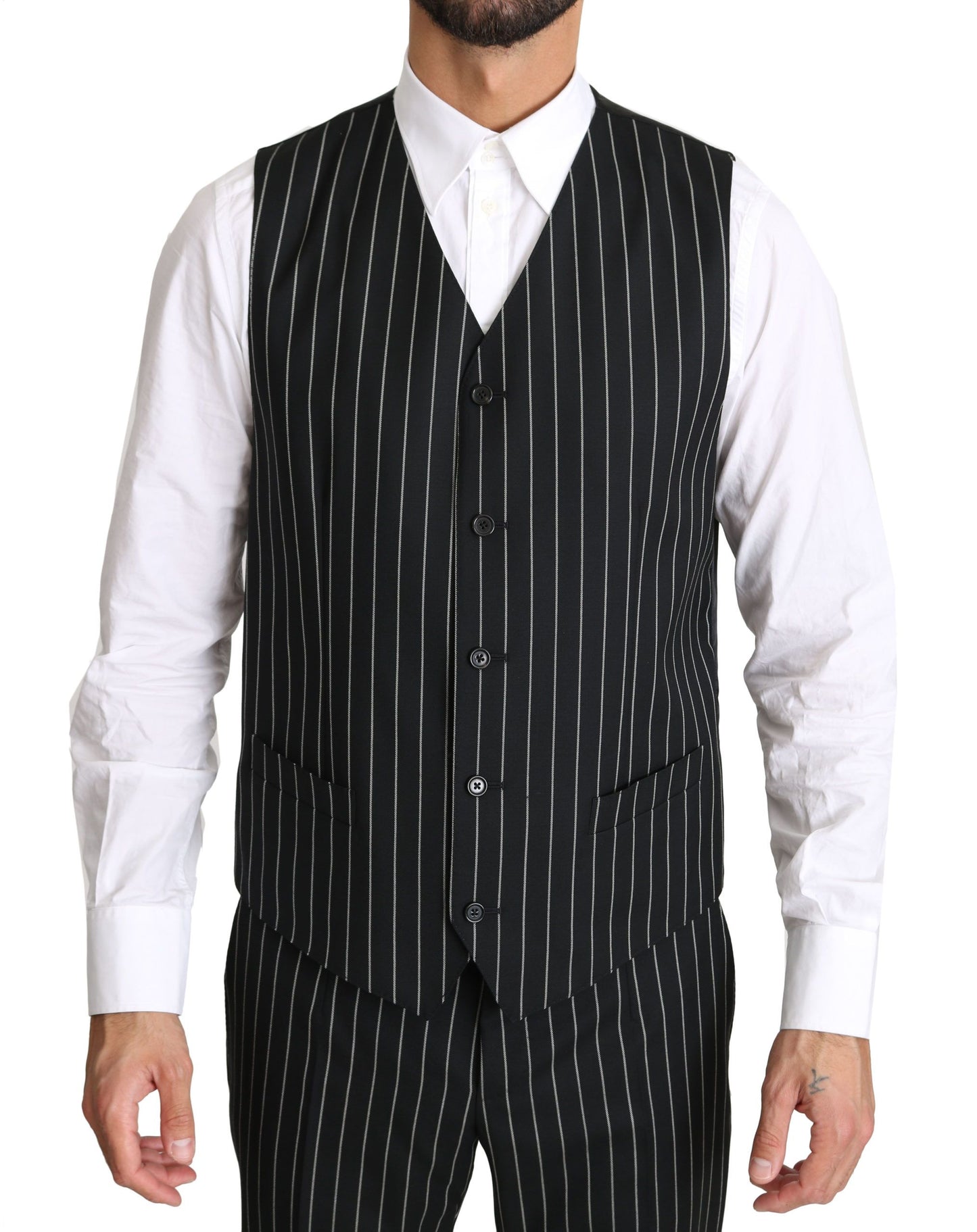 Dolce & Gabbana Elegant Black Striped Three-Piece Suit