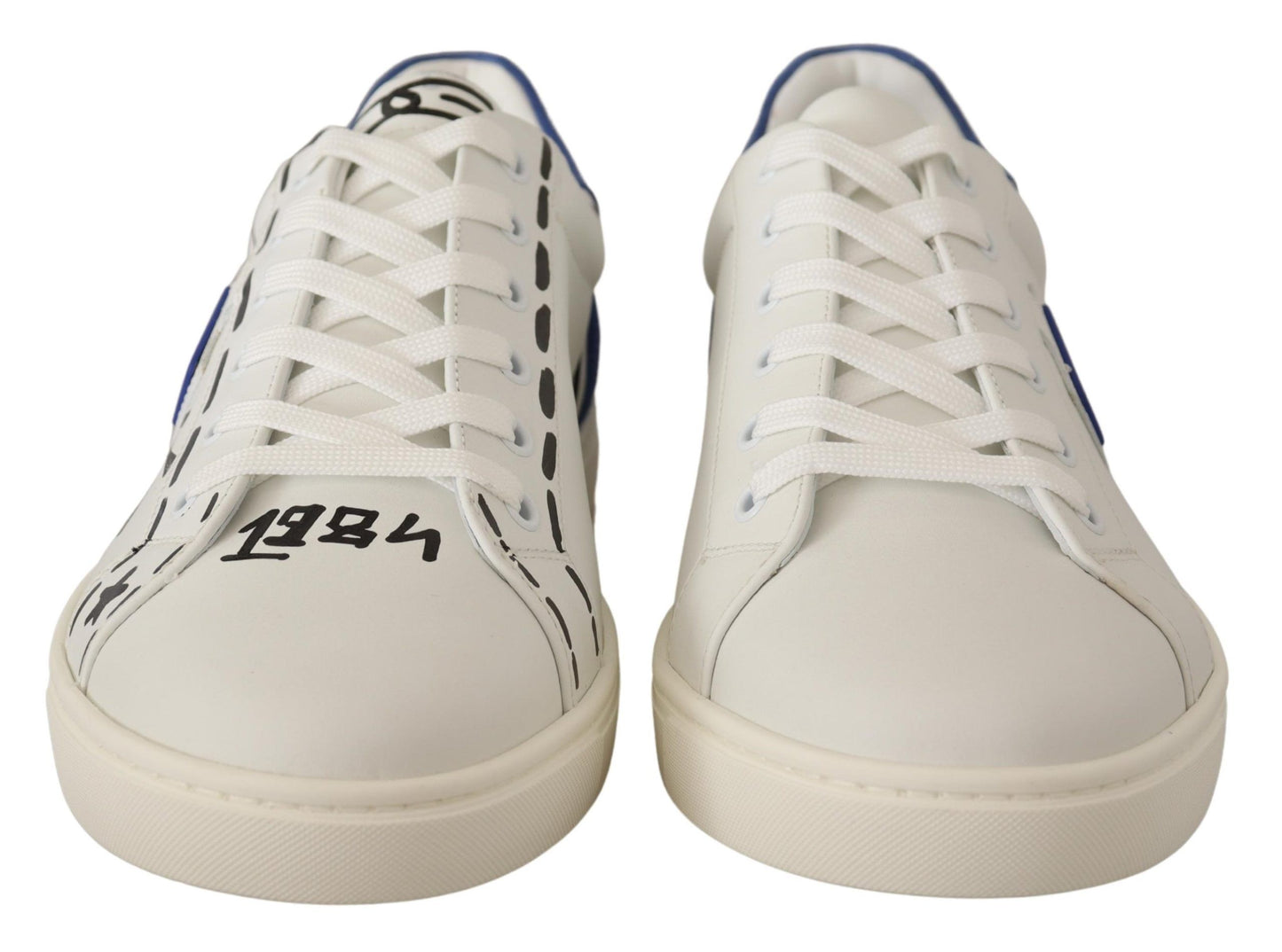 Dolce & Gabbana Elegant White & Blue Low-Top Leather Sneakers