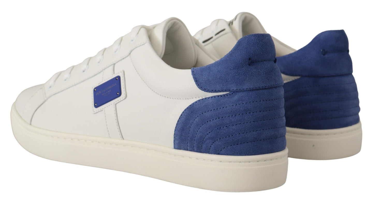 Dolce & Gabbana Elegant White & Blue Low-Top Leather Sneakers