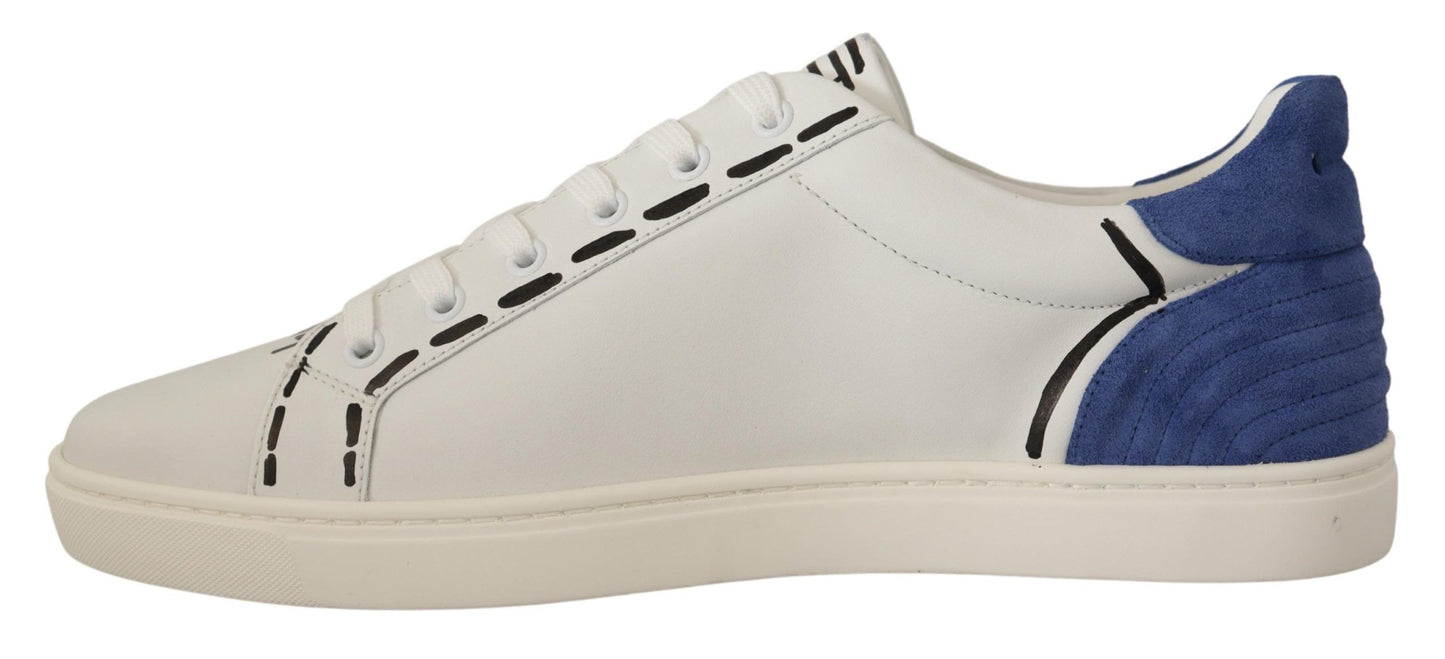 Dolce & Gabbana Elegant White & Blue Low-Top Leather Sneakers