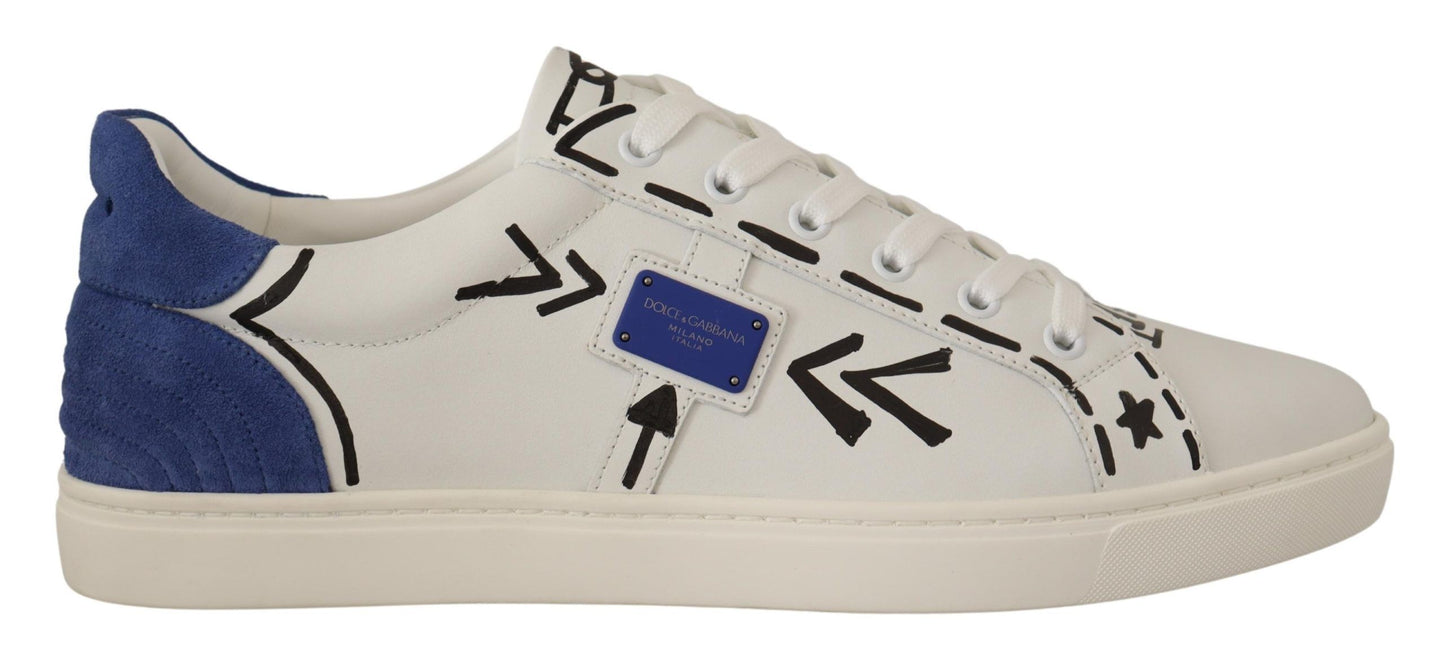 Dolce & Gabbana Elegant White & Blue Low-Top Leather Sneakers