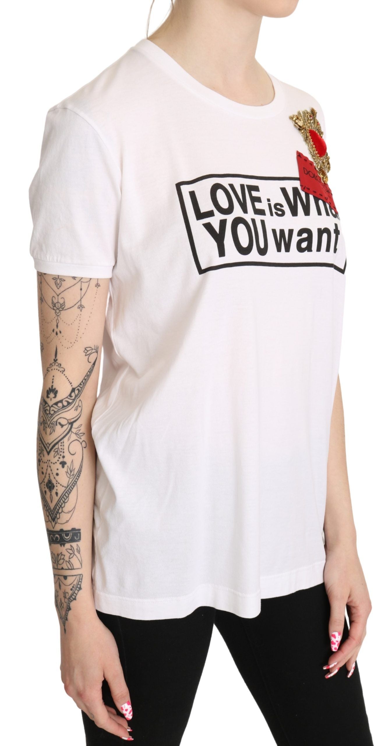 Dolce & Gabbana Elegant White Cotton Tee with Heart Embroidery