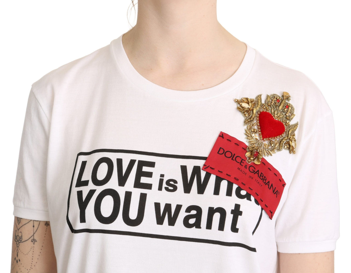 Dolce & Gabbana Elegant White Cotton Tee with Heart Embroidery