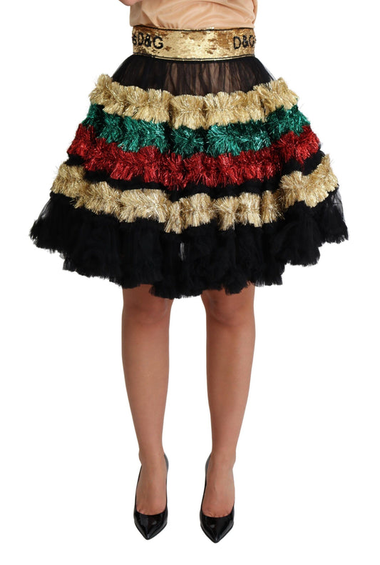 Dolce & Gabbana Multicolor Sequined Tulle Ruffled Skirt