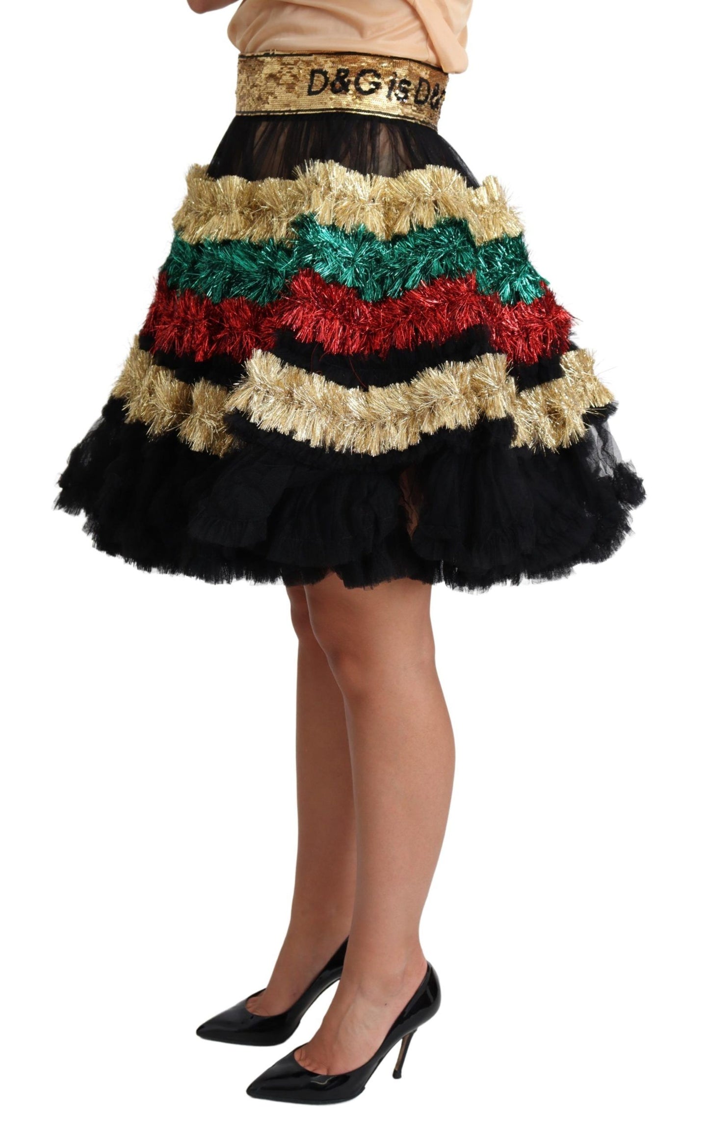 Dolce & Gabbana Multicolor Sequined Tulle Ruffled Skirt