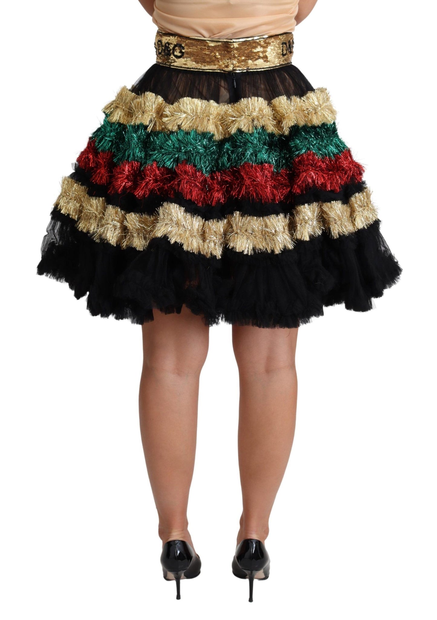 Dolce & Gabbana Multicolor Sequined Tulle Ruffled Skirt