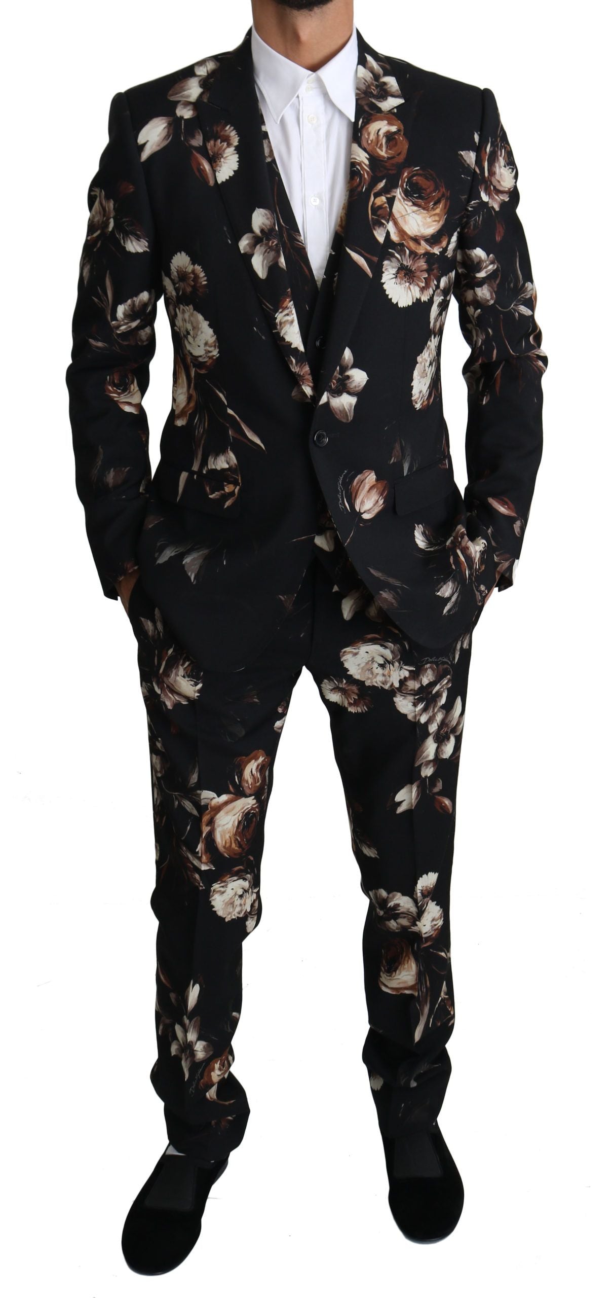 Dolce & Gabbana Elegant Black Floral Martini Suit