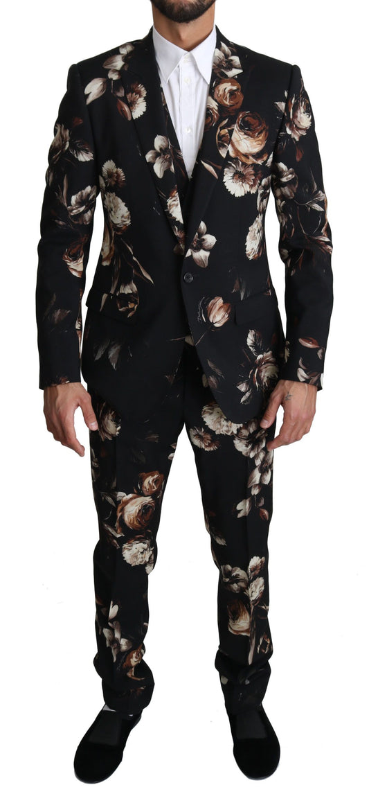 Dolce & Gabbana Elegant Black Floral Martini Suit