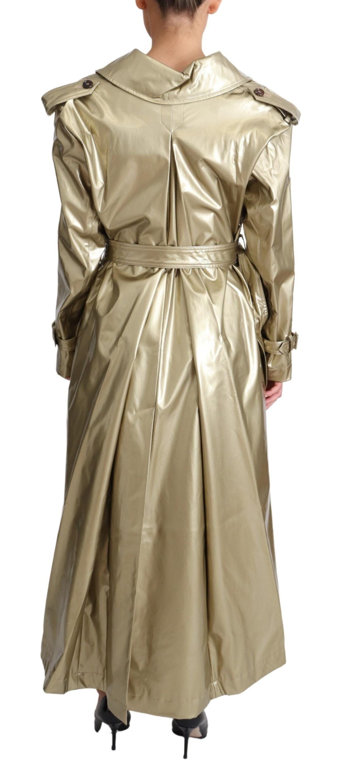 Dolce & Gabbana Elegant Gold Trench Coat with Double-Breasted Style