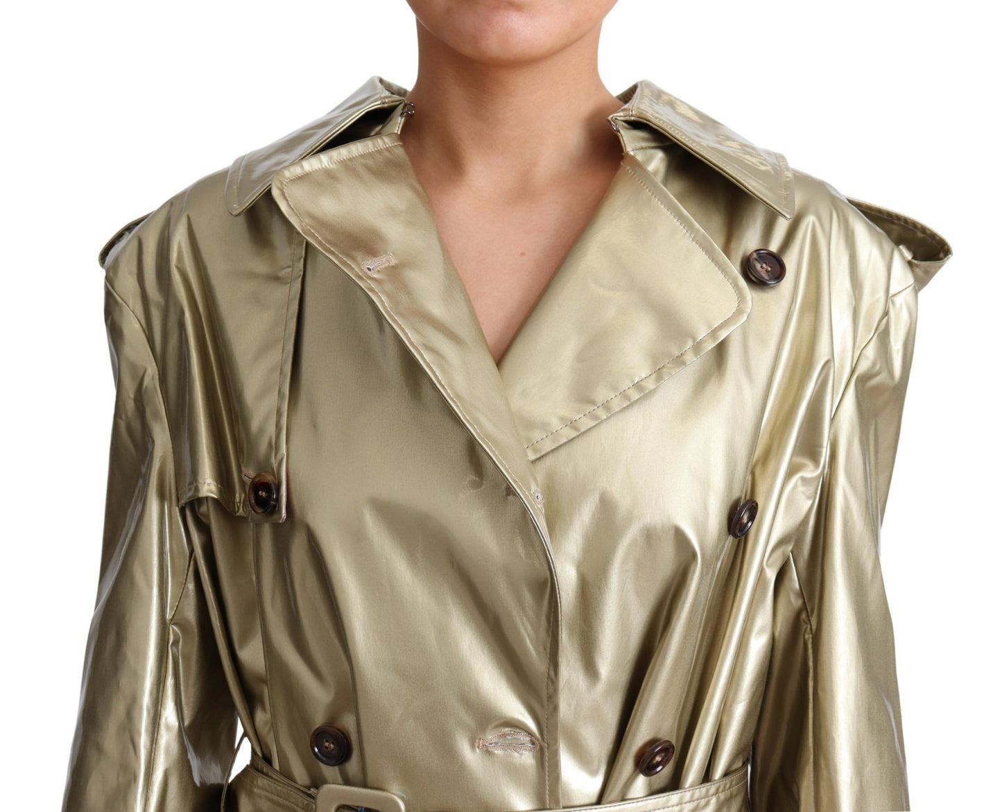 Dolce & Gabbana Elegant Gold Trench Coat with Double-Breasted Style