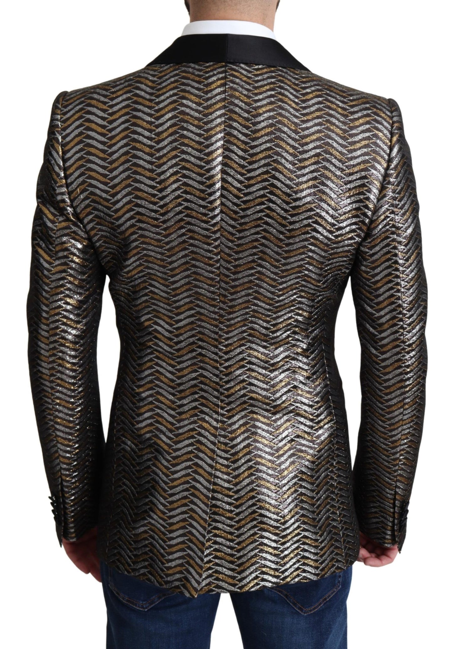 Dolce & Gabbana Multicolor Metallic Jacquard Polyester Blazer Jacket