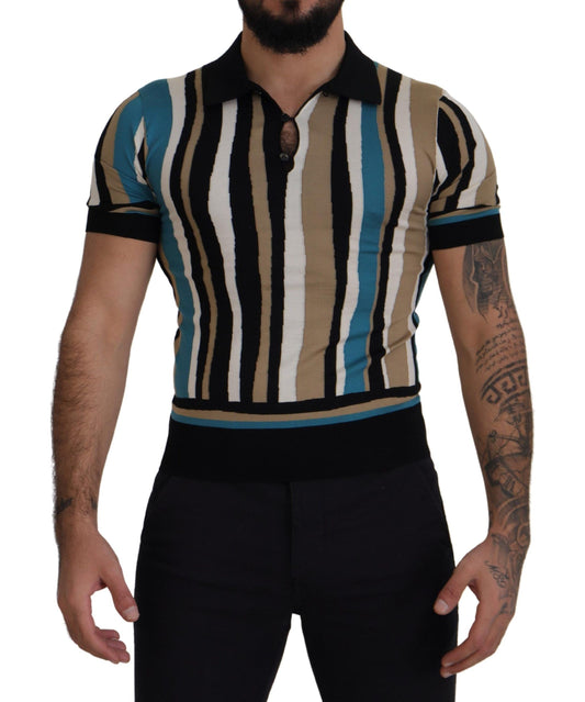 Dolce & Gabbana Elegant Silk Striped Polo T-Shirt