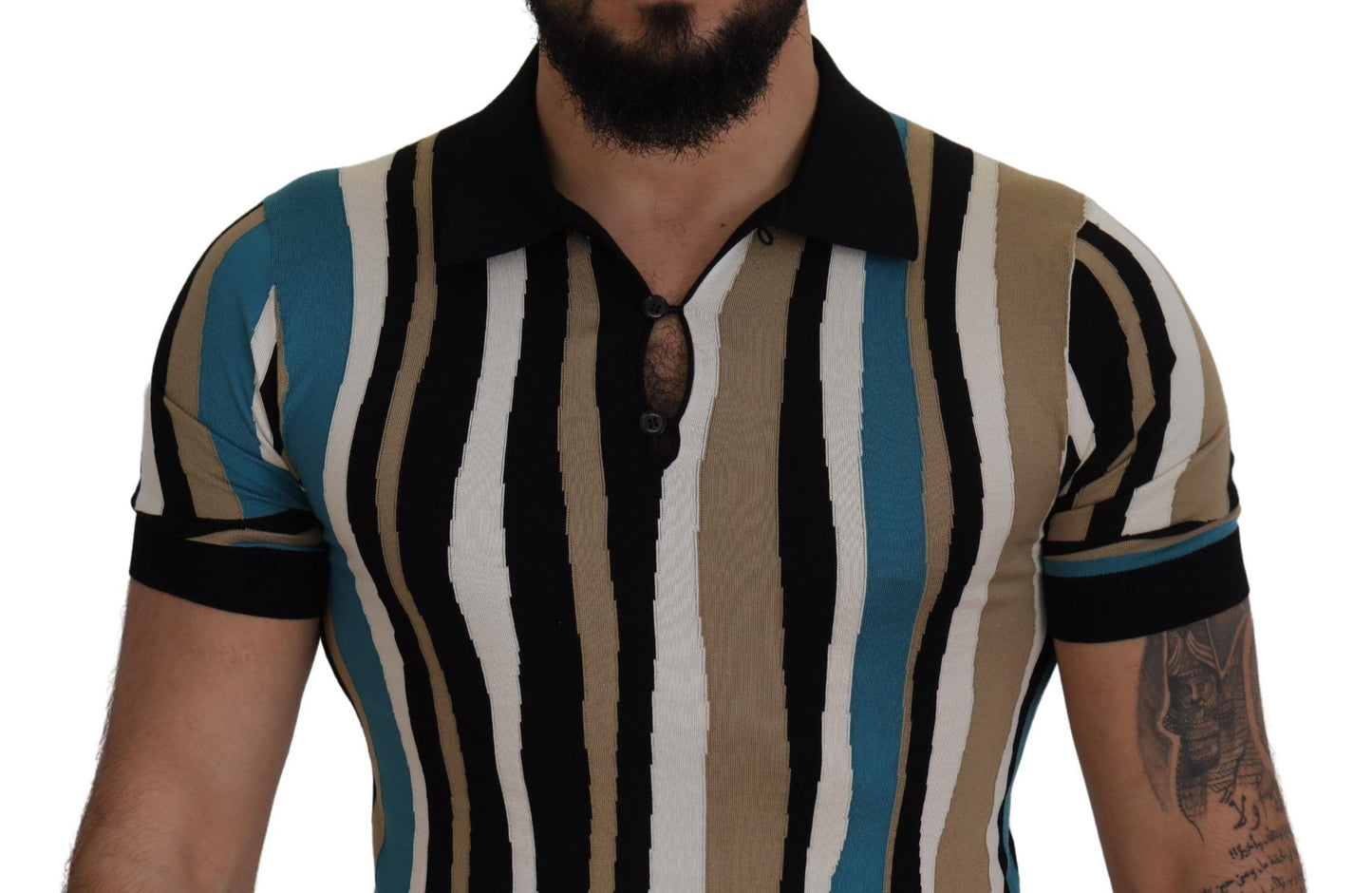 Dolce & Gabbana Elegant Silk Striped Polo T-Shirt