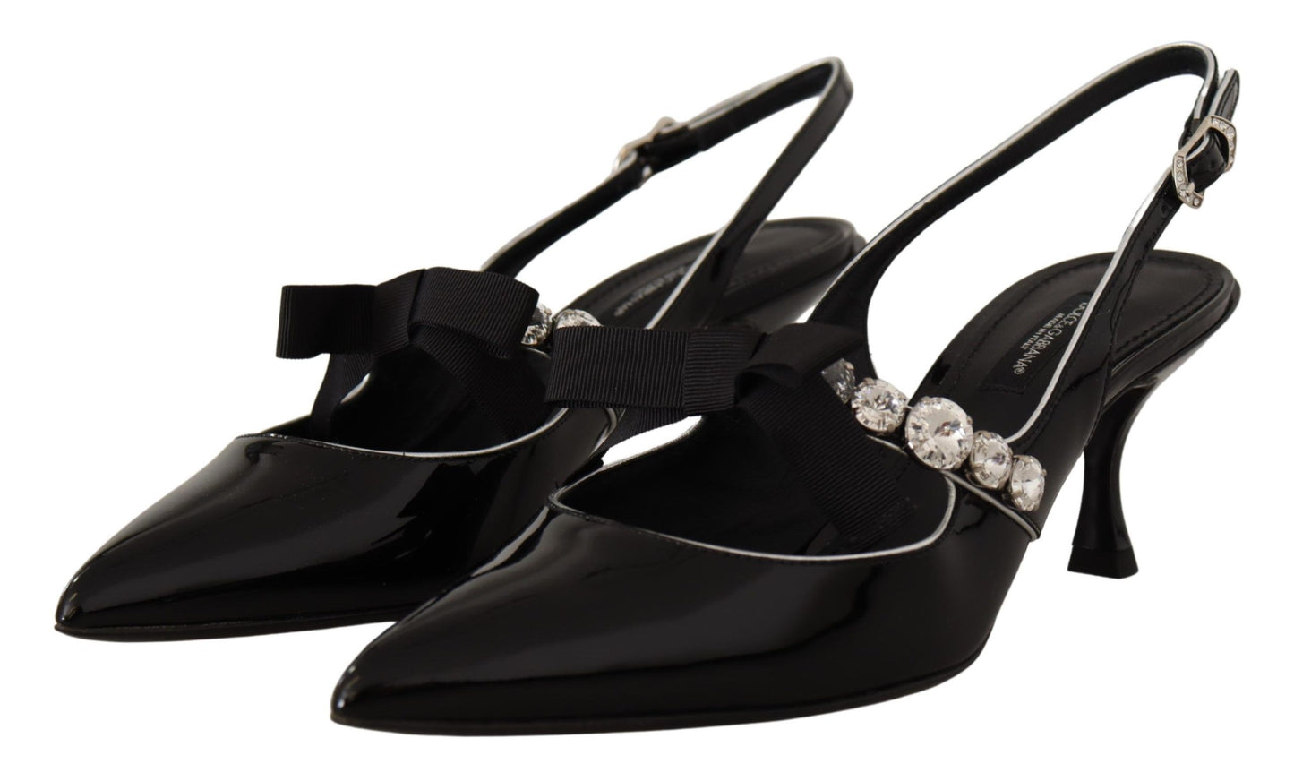 Dolce & Gabbana Black Patent Leather Crystal Slingbacks Shoes