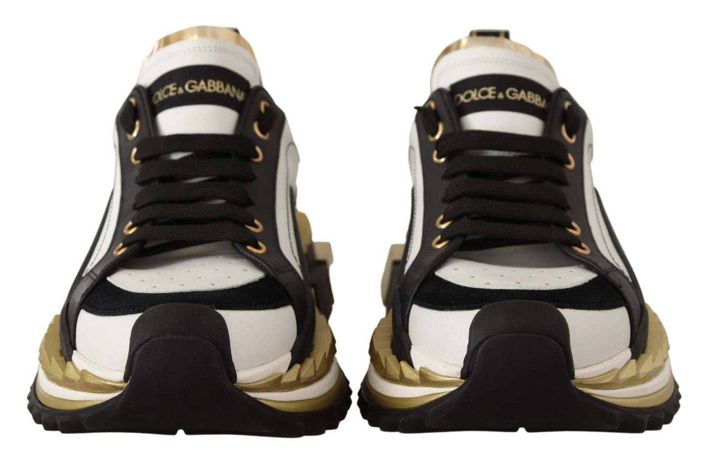 Dolce & Gabbana Super King Leather Sneakers - Gold, White & Black