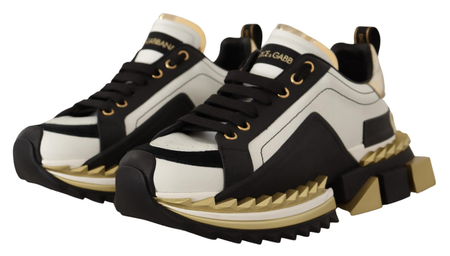 Dolce & Gabbana Super King Leather Sneakers - Gold, White & Black