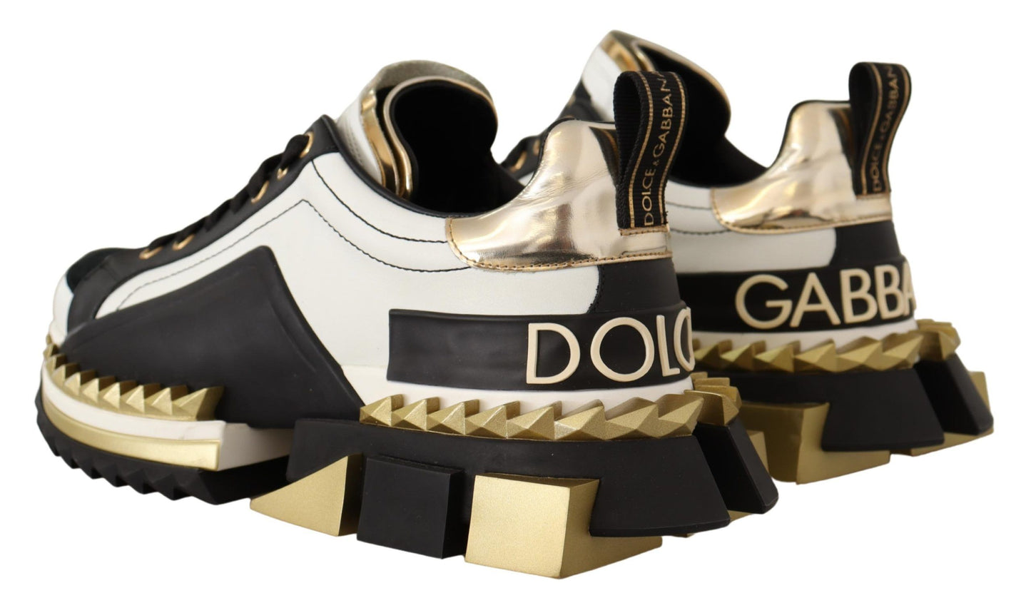 Dolce & Gabbana Super King Leather Sneakers - Gold, White & Black