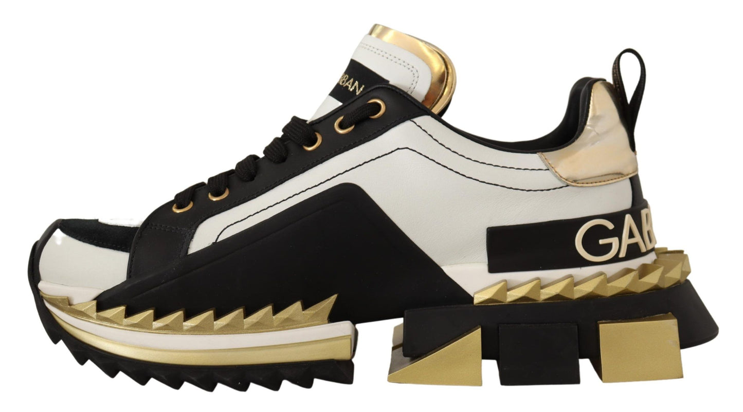 Dolce & Gabbana Super King Leather Sneakers - Gold, White & Black