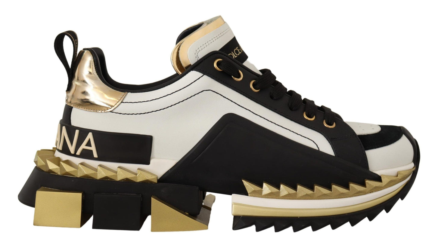 Dolce & Gabbana Super King Leather Sneakers - Gold, White & Black