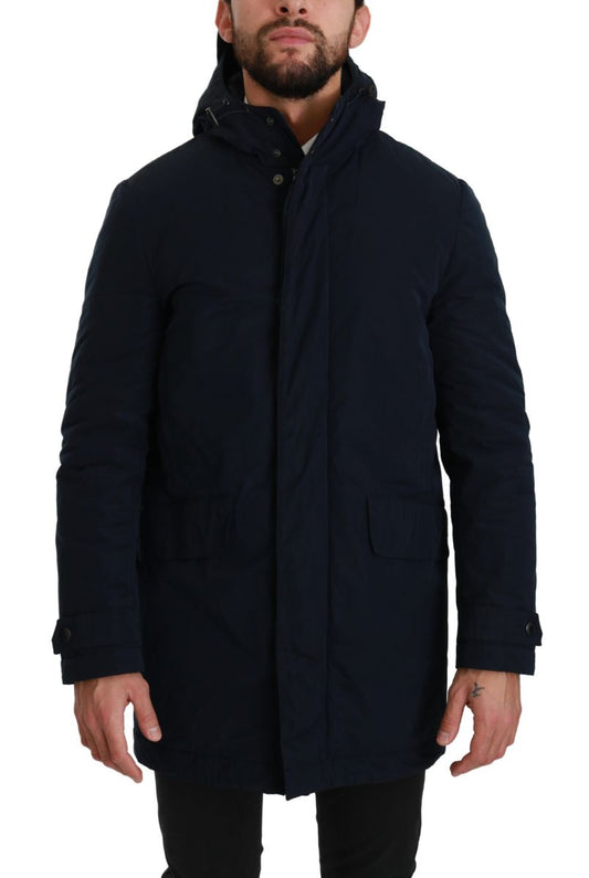 Dolce & Gabbana Elegant Dark Blue Long Coat Parka