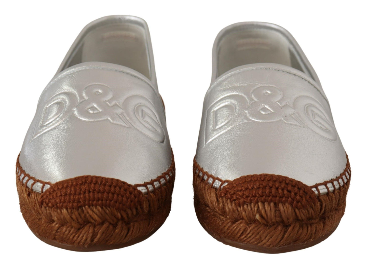 Dolce & Gabbana Silver Leather Flat Espadrilles