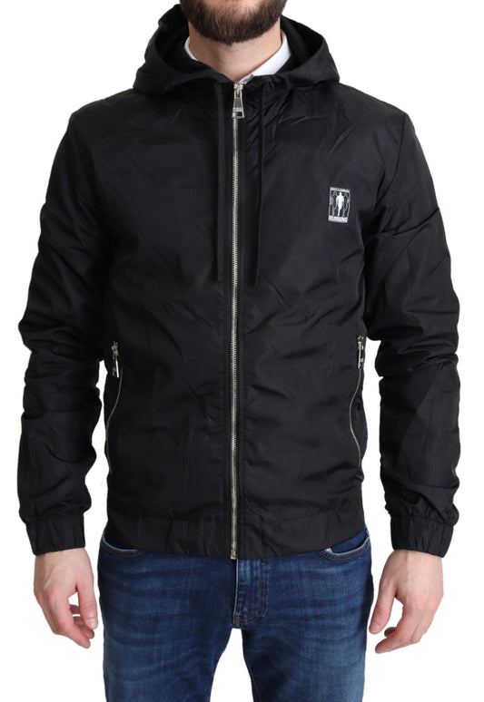 Dolce & Gabbana Elegant Black Hooded Windbreaker Jacket