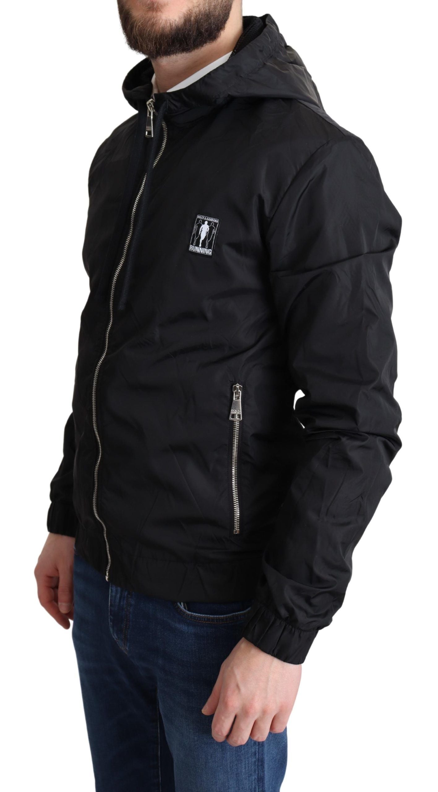 Dolce & Gabbana Elegant Black Hooded Windbreaker Jacket