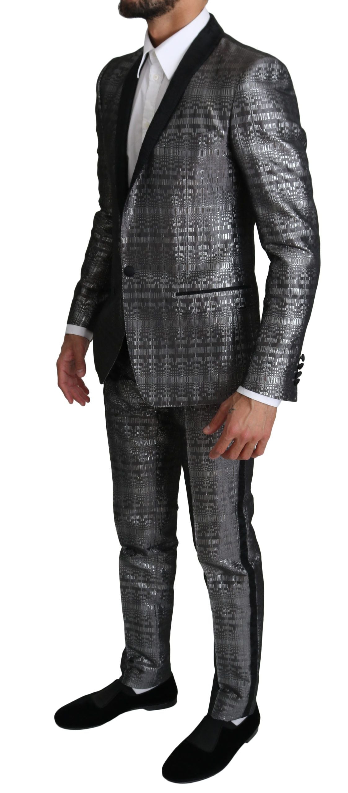 Dolce & Gabbana Elegant Silver Patterned Men's Suit