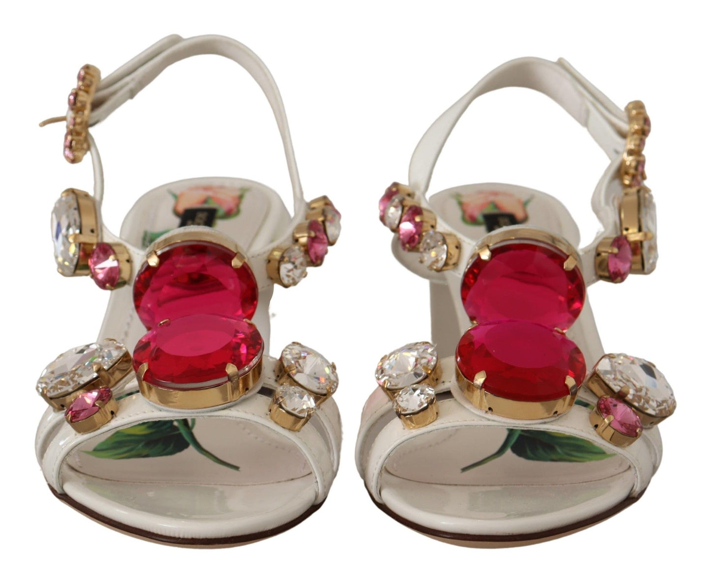 Dolce & Gabbana Elegant Strappy Sandals with Pink Roses and Crystals