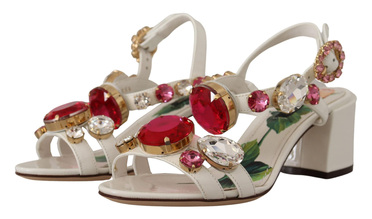 Dolce & Gabbana Elegant Strappy Sandals with Pink Roses and Crystals