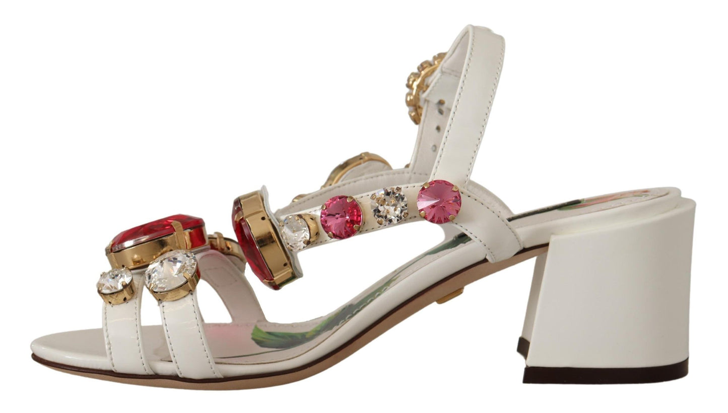 Dolce & Gabbana Elegant Strappy Sandals with Pink Roses and Crystals