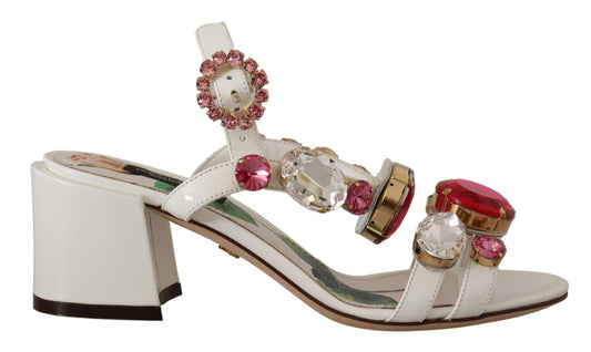 Dolce & Gabbana Elegant Strappy Sandals with Pink Roses and Crystals