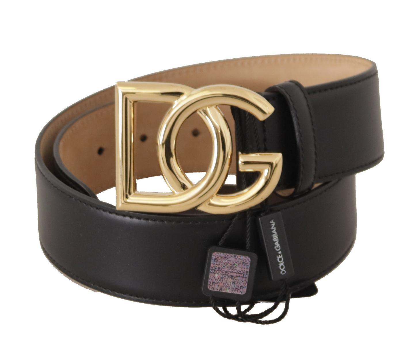 Dolce & Gabbana Elegant Black Leather Belt with Engraved Buckle