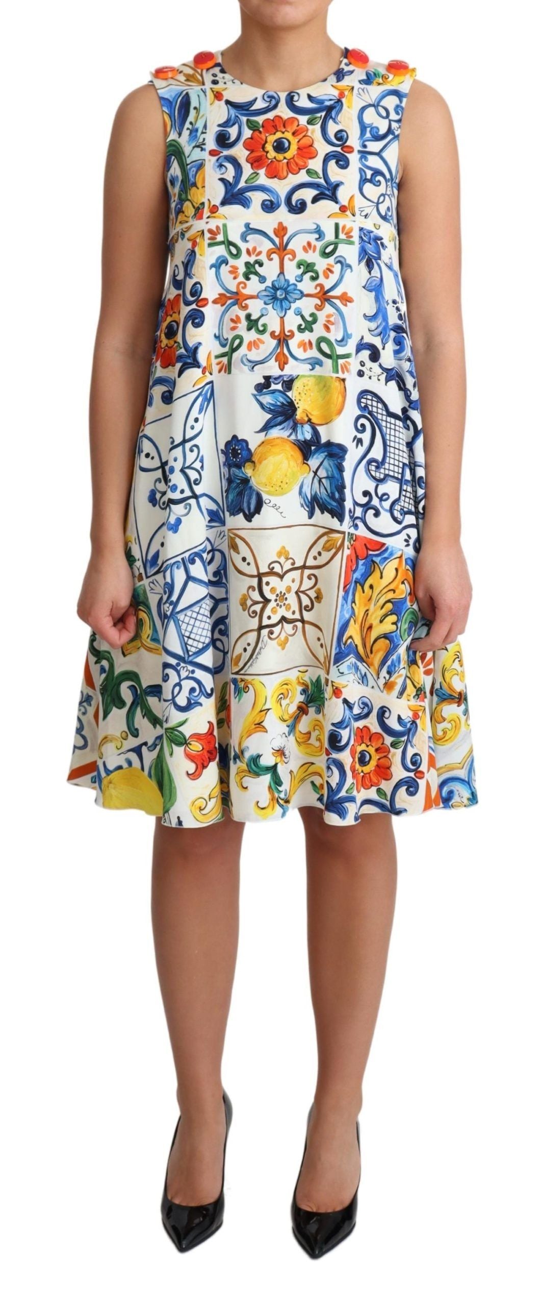 Dolce & Gabbana Majolica Print A-Line Silk Dress