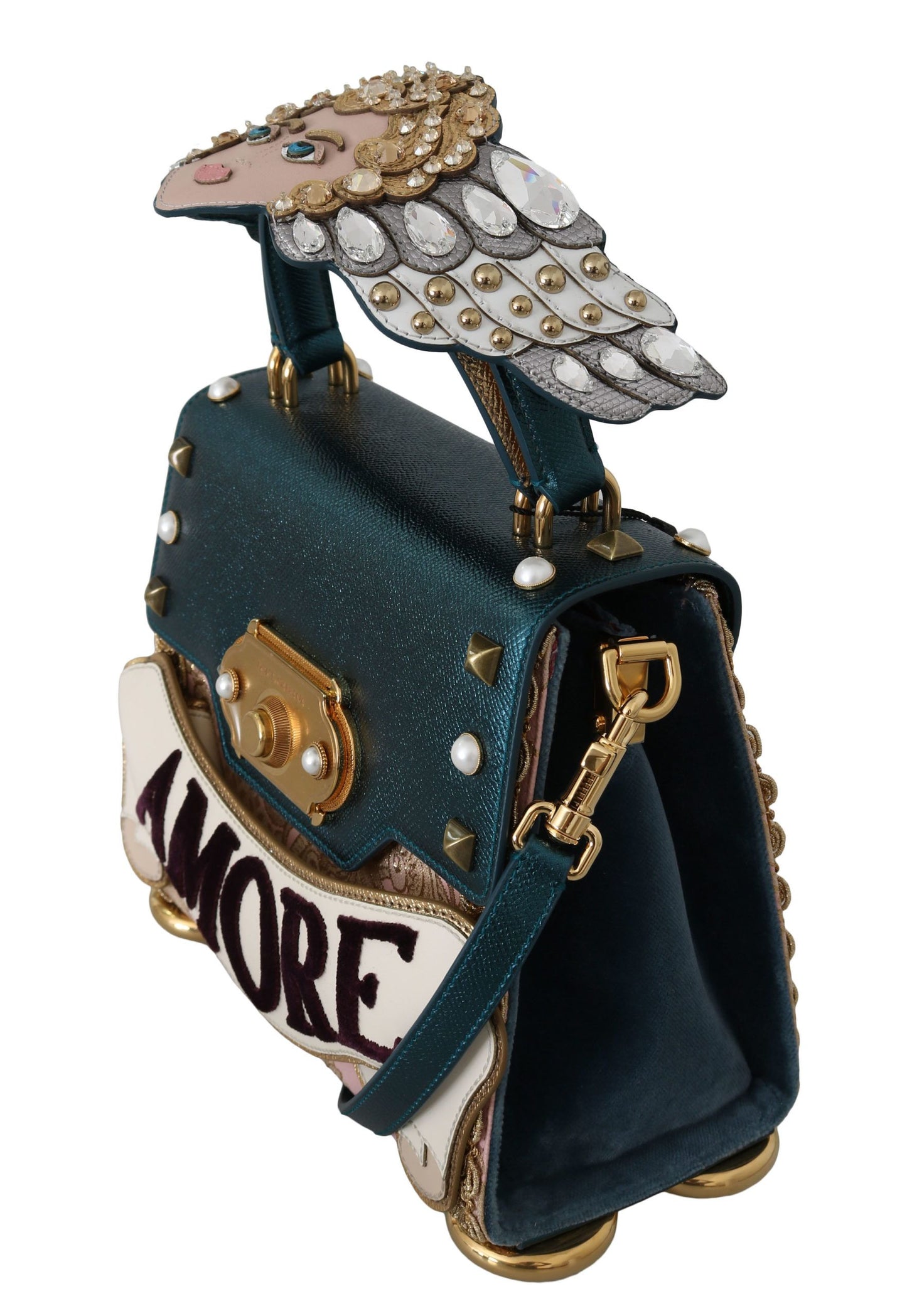 Dolce & Gabbana Chic Blue Gold Angel Motif Welcome Bag