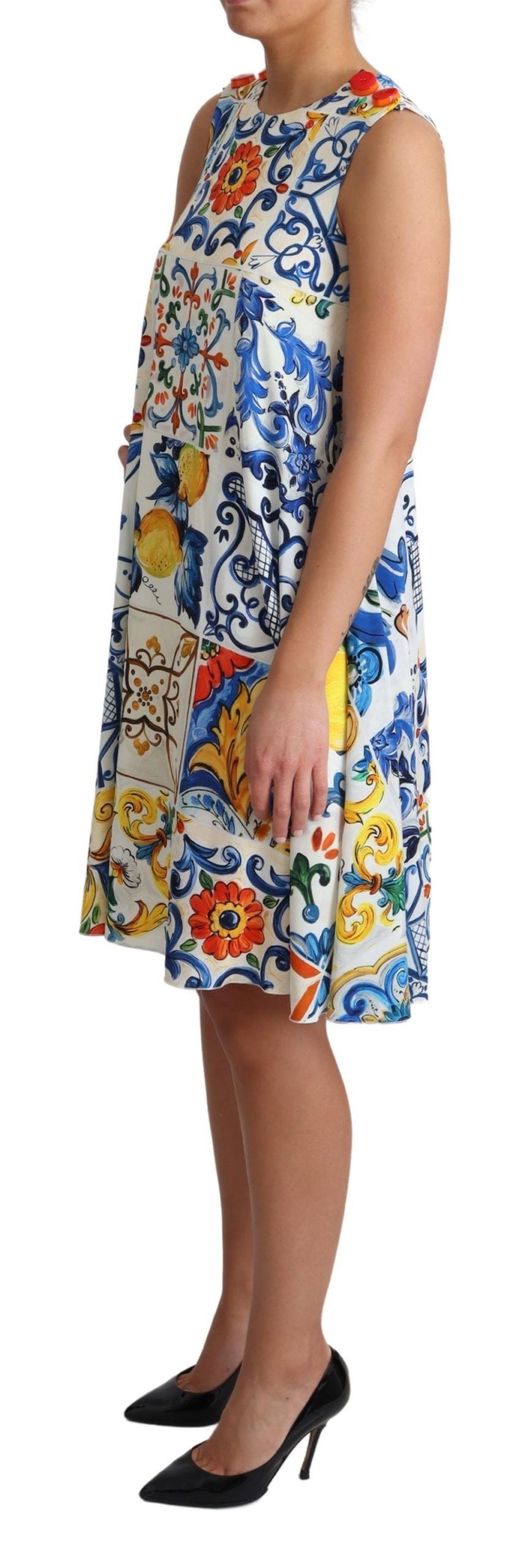 Dolce & Gabbana Majolica Print A-Line Silk Dress