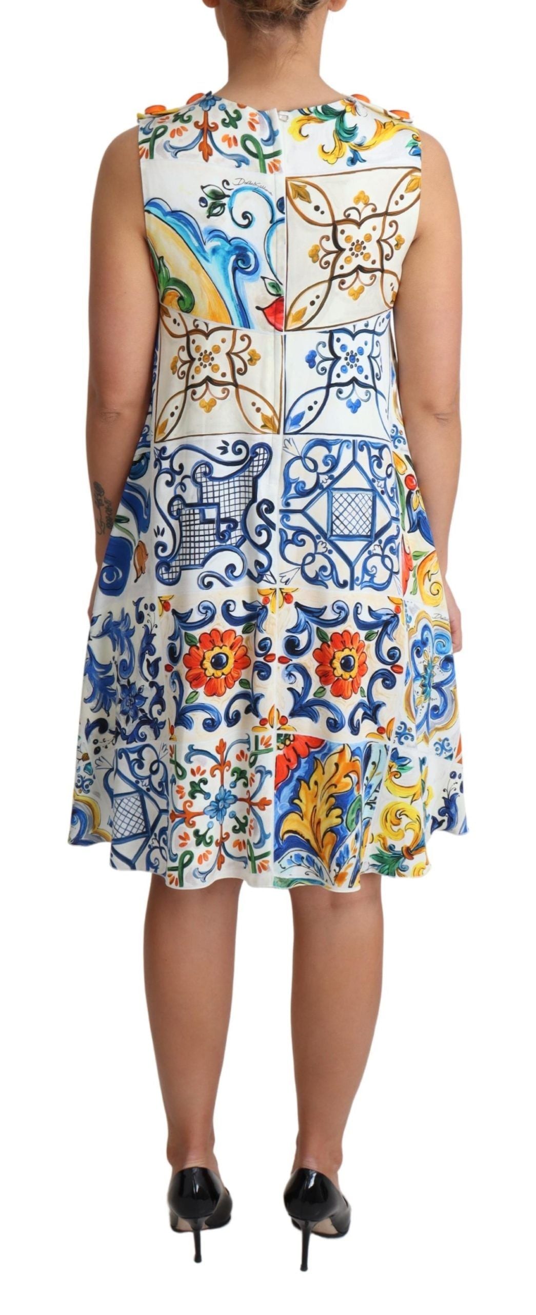 Dolce & Gabbana Majolica Print A-Line Silk Dress