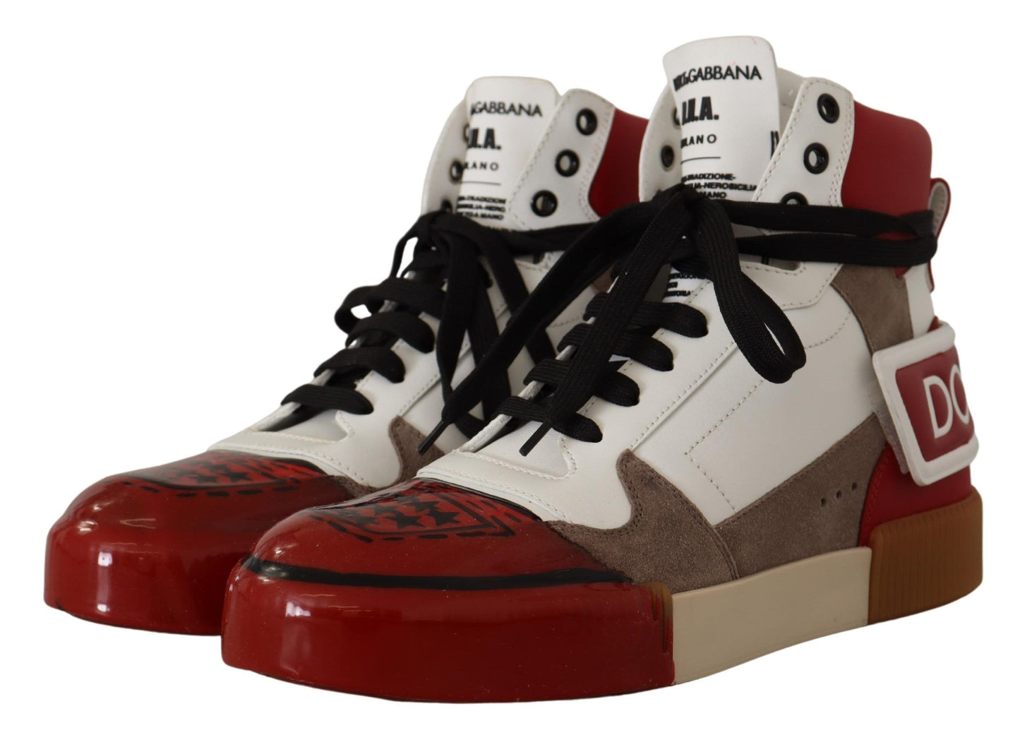 Dolce & Gabbana High-Top Leather Sneakers - Pristine White & Accents