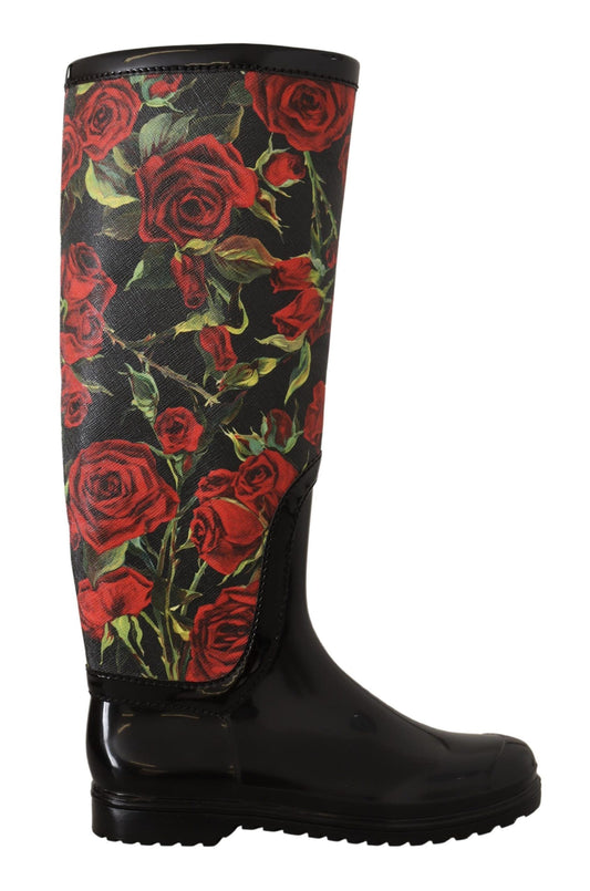 Dolce & Gabbana Elegant Floral Rain Boots - Chic All-Weather Footwear